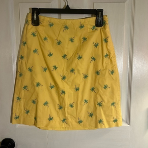Talbots petite yellow embroidered palm skirt‎ s 4